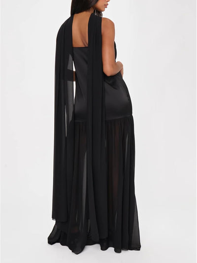 Avelise – Strapless Pleated Satin Maxi Dress
