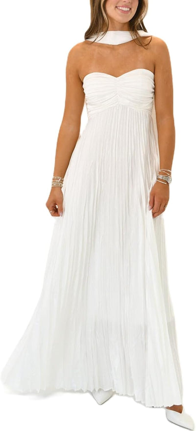 Avelise – Strapless Pleated Satin Maxi Dress