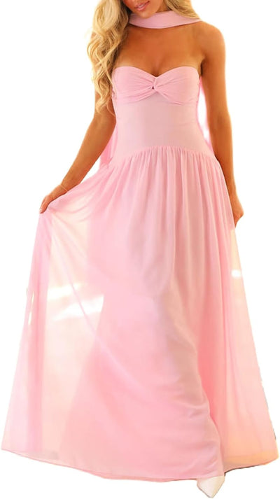 Avelise – Strapless Pleated Satin Maxi Dress