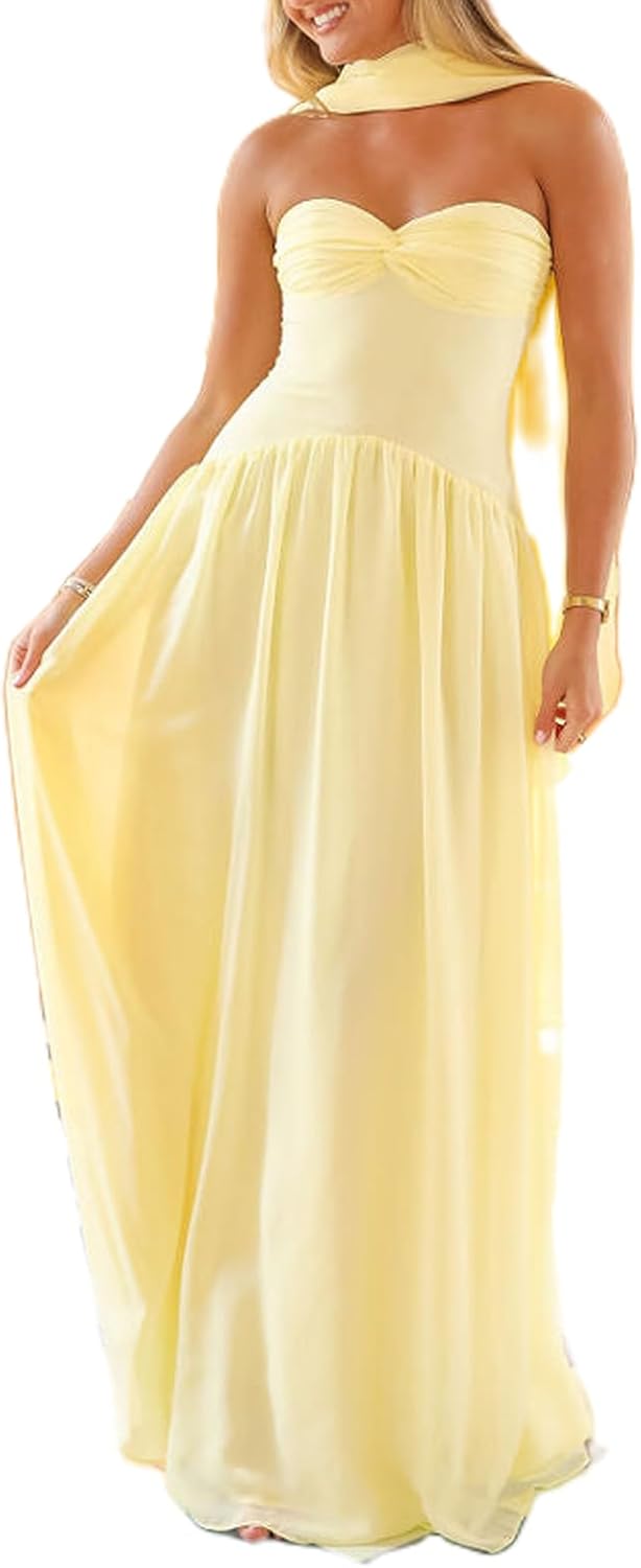 Avelise – Strapless Pleated Satin Maxi Dress
