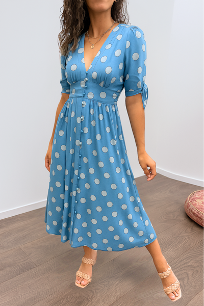 Maribelle – Polka Dot V-Neck Dress