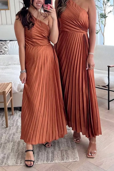 Anneliese – One Shoulder Pleated Satin Maxi Dress