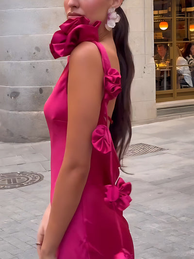 Formentera Bloom | Satin Ribbon Maxi Dress