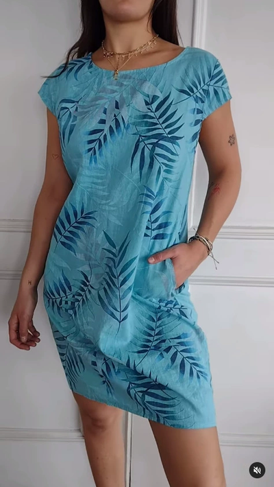 Sierra – Cotton-Linen Leaf Print Dress