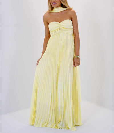 Avelise – Strapless Pleated Satin Maxi Dress