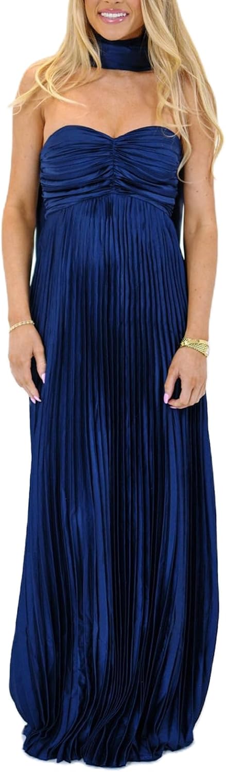 Avelise – Strapless Pleated Satin Maxi Dress
