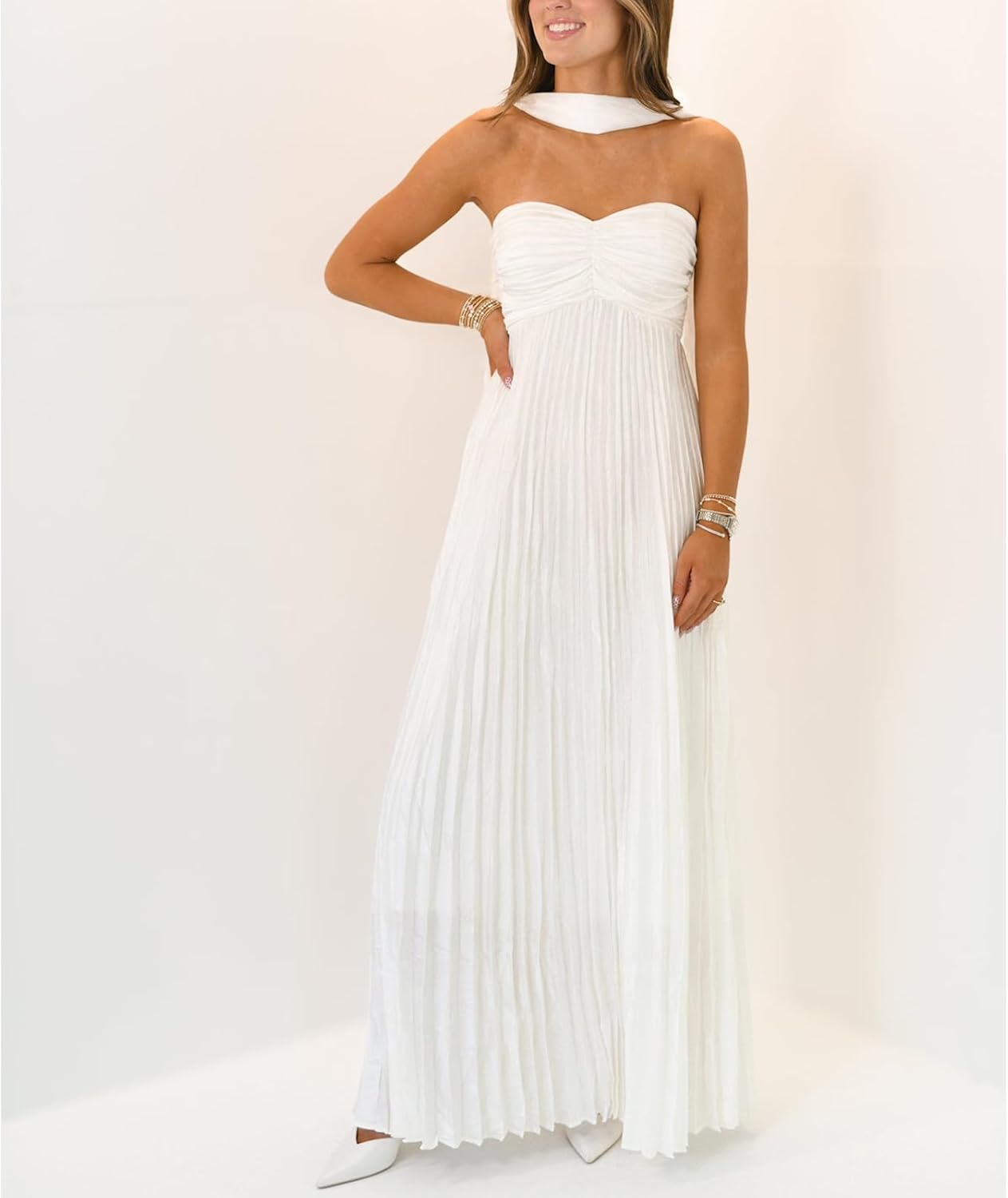 Avelise – Strapless Pleated Satin Maxi Dress