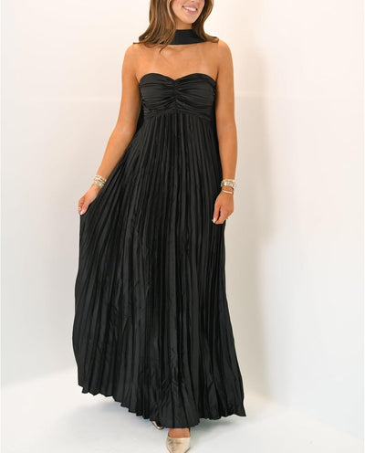 Avelise – Strapless Pleated Satin Maxi Dress