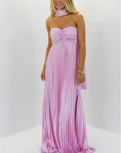 Avelise – Strapless Pleated Satin Maxi Dress
