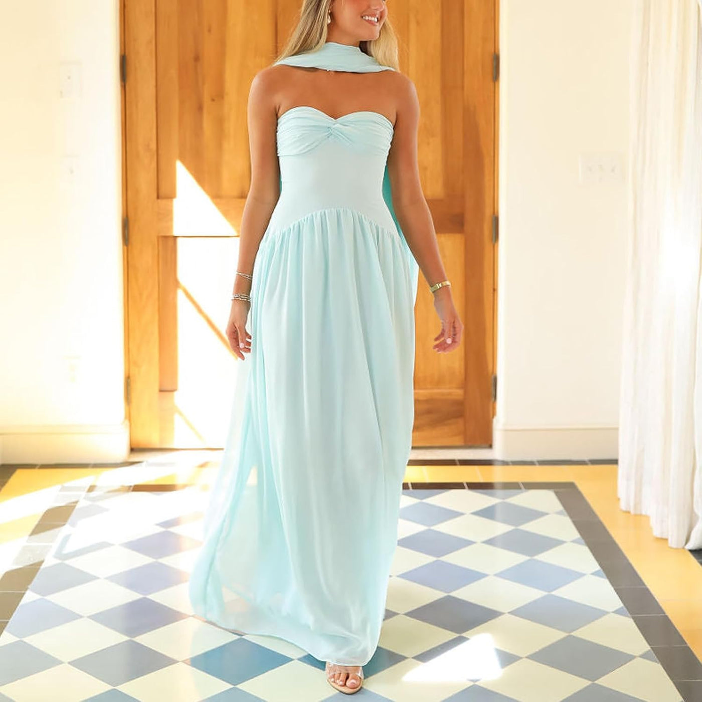 Avelise – Strapless Pleated Satin Maxi Dress