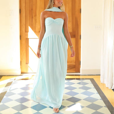 Avelise – Strapless Pleated Satin Maxi Dress