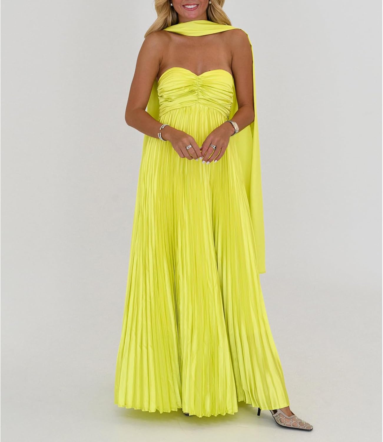 Avelise – Strapless Pleated Satin Maxi Dress