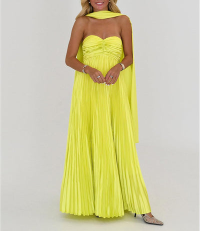 Avelise – Strapless Pleated Satin Maxi Dress