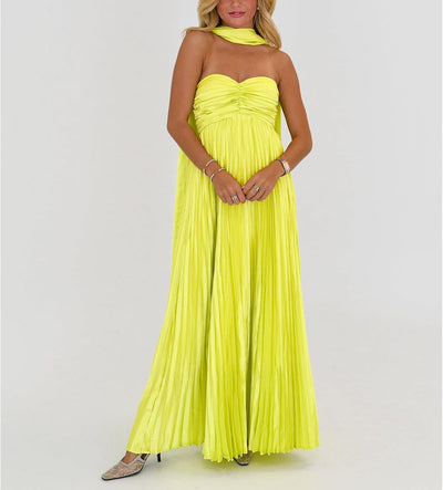 Avelise – Strapless Pleated Satin Maxi Dress