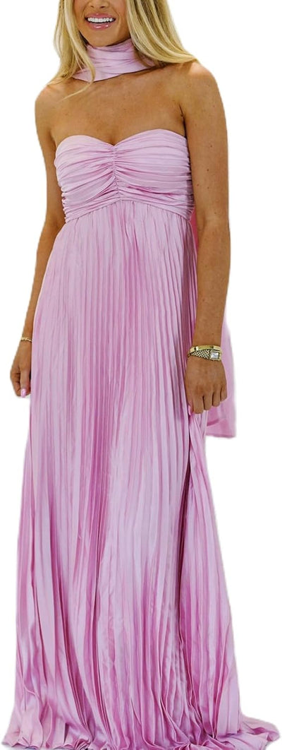 Avelise – Strapless Pleated Satin Maxi Dress