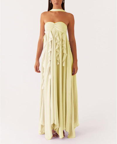 Avelise – Strapless Pleated Satin Maxi Dress