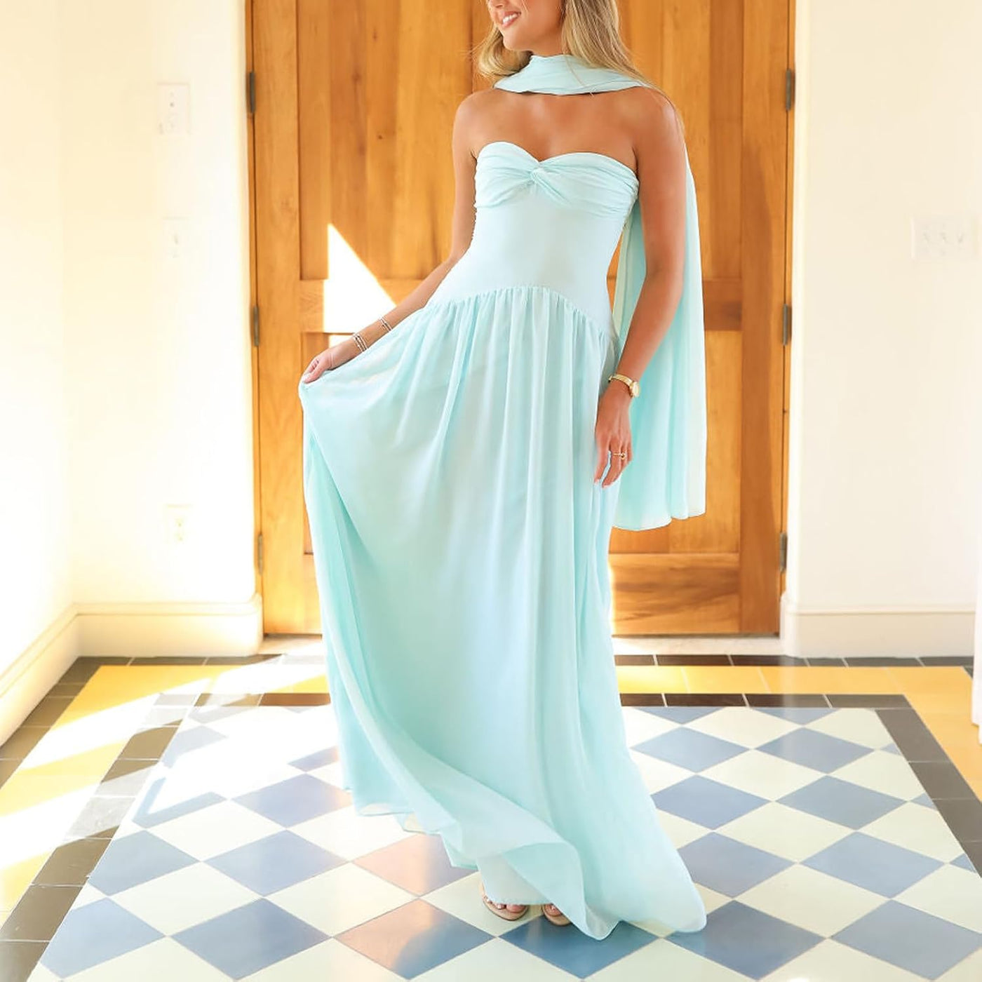 Avelise – Strapless Pleated Satin Maxi Dress