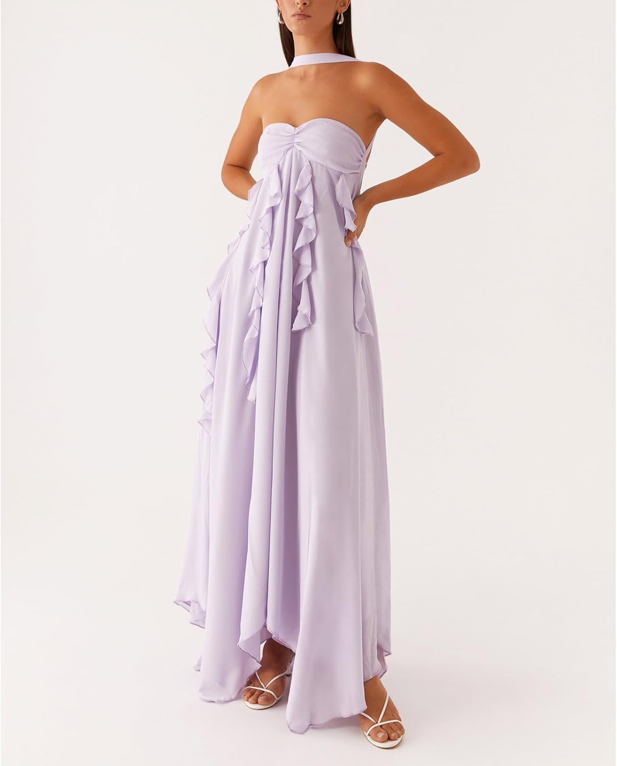 Avelise – Strapless Pleated Satin Maxi Dress