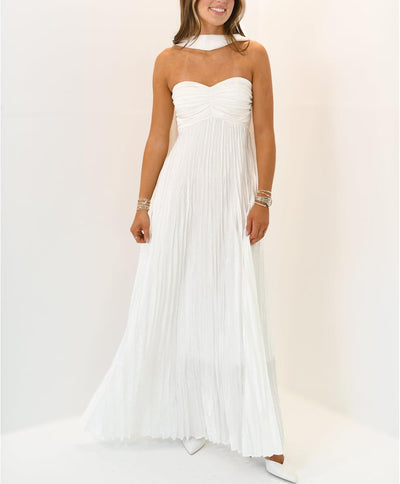Avelise – Strapless Pleated Satin Maxi Dress
