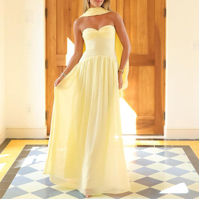 Avelise – Strapless Pleated Satin Maxi Dress