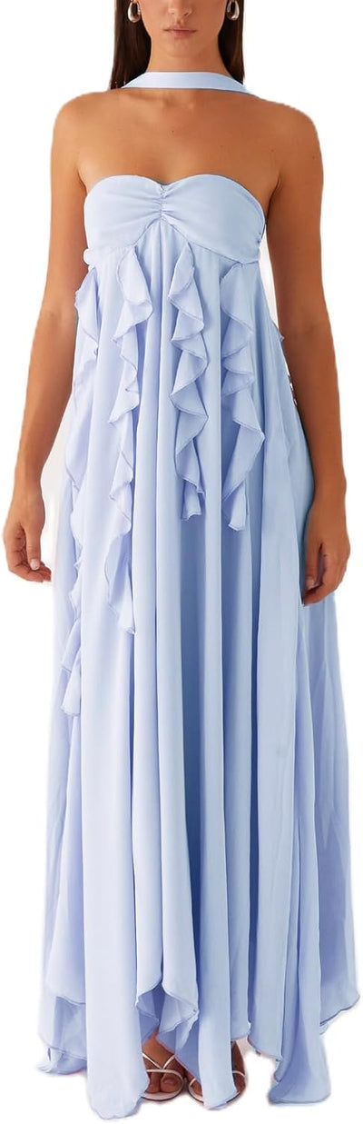 Avelise – Strapless Pleated Satin Maxi Dress