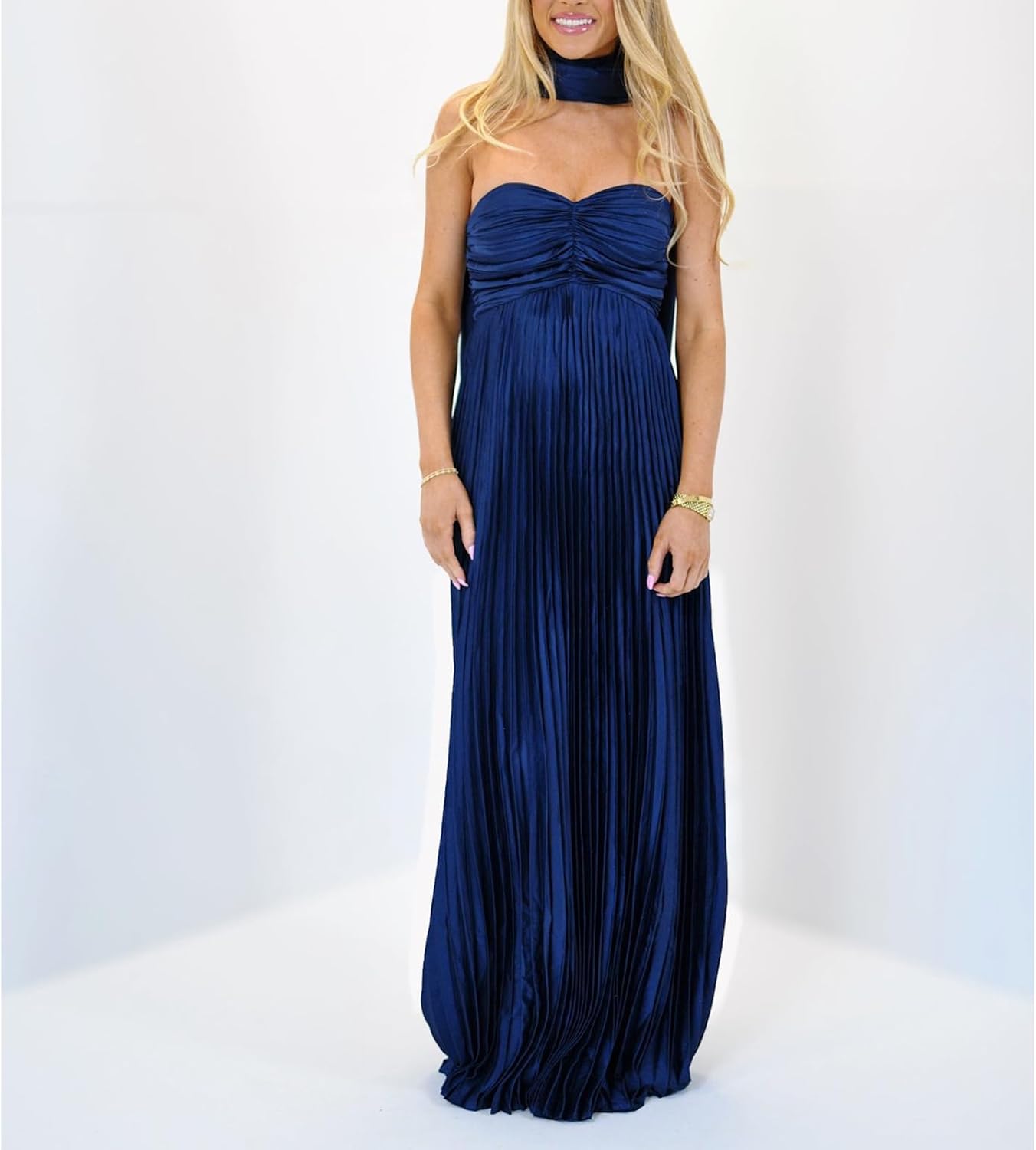 Avelise – Strapless Pleated Satin Maxi Dress