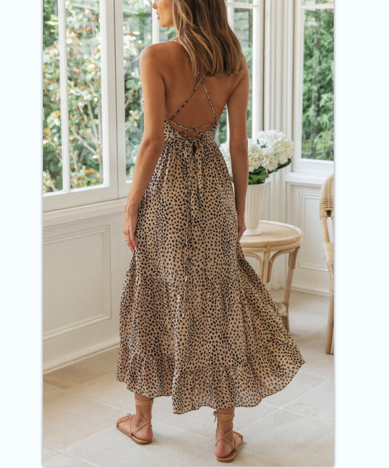 Kennedy Back Lace Up Leopard Prints Summer Dress