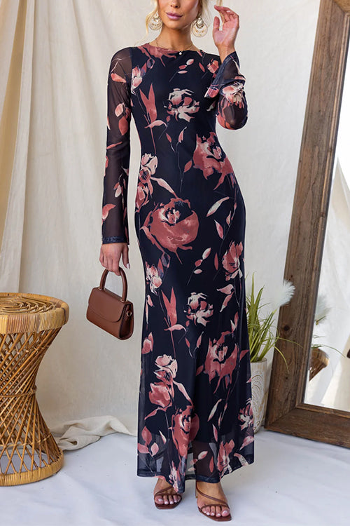 Elowyn – Floral Print Long-Sleeve Maxi Dress