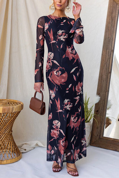 Elowyn – Floral Print Long-Sleeve Maxi Dress