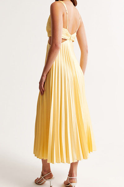 Orielle – Cutout Satin Pleated Midi Dress