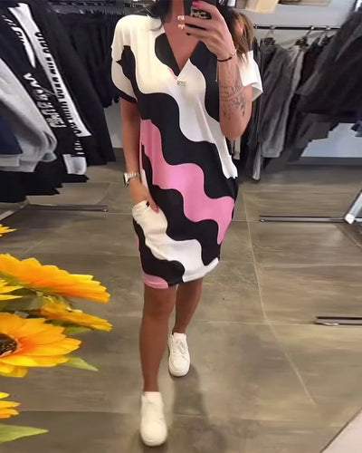 Elvyna – Wave Print V-Neck Dress