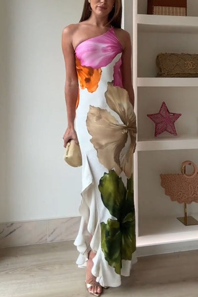 Rosavelle – One-Shoulder Floral Ruffle Maxi Dress