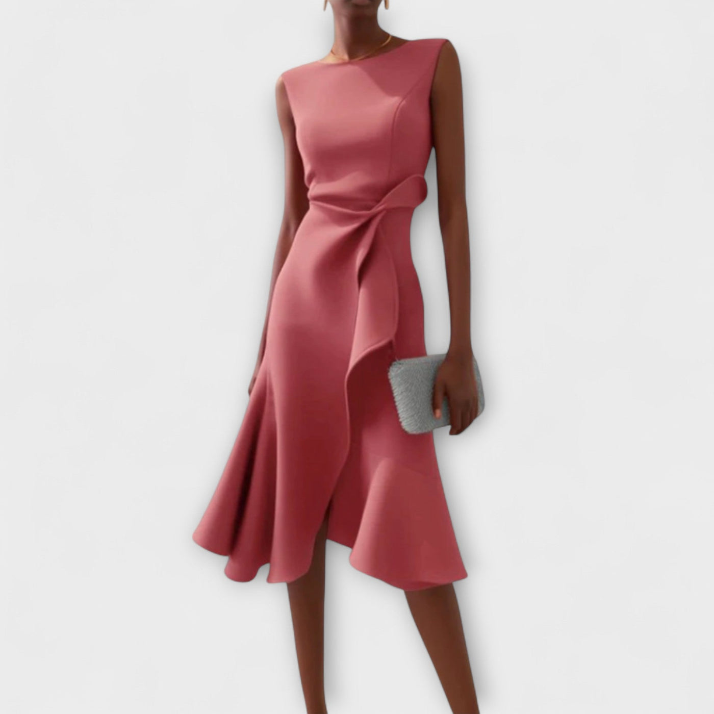 Amirelle – Asymmetric Draped Midi Dress