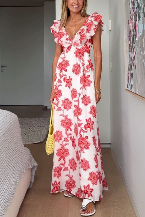 Lioraelle – Ruffle Tie-Back Floral Maxi Dress