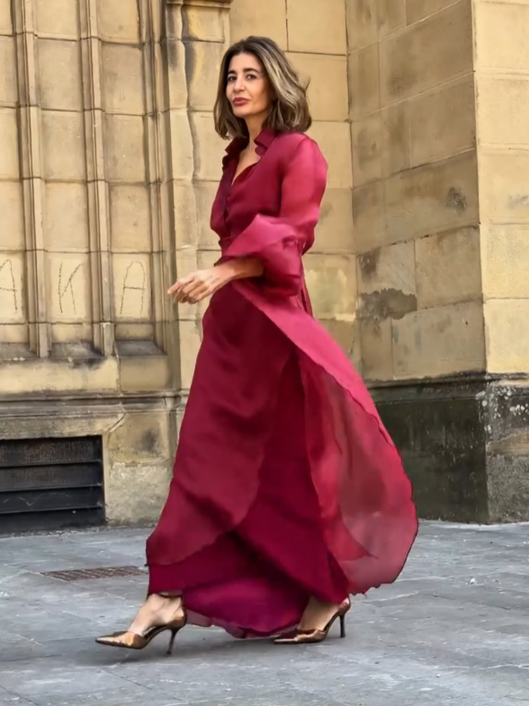 Vanessa Red Satin Flowing Skirt Set