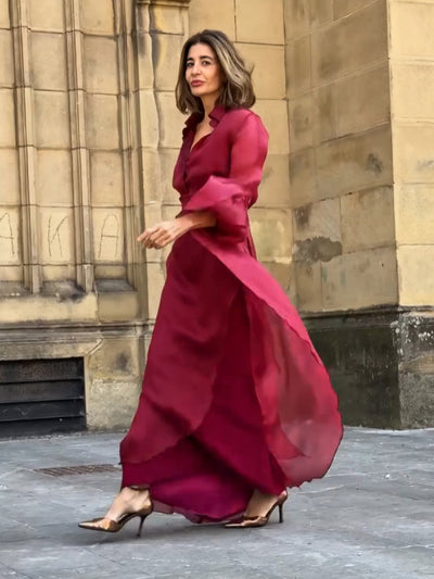 Vanessa Red Satin Flowing Skirt Set