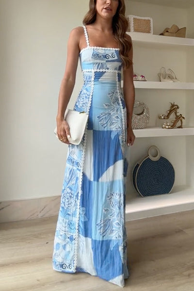 Aeriana | Bow Back Cut Out Printed Swing Maxi Dress