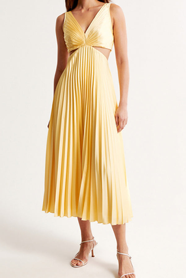 Orielle – Cutout Satin Pleated Midi Dress