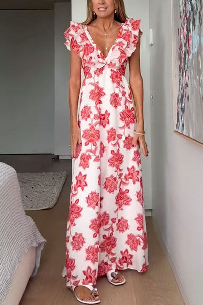 Lioraelle – Ruffle Tie-Back Floral Maxi Dress