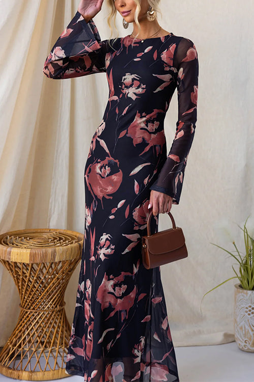 Elowyn – Floral Print Long-Sleeve Maxi Dress