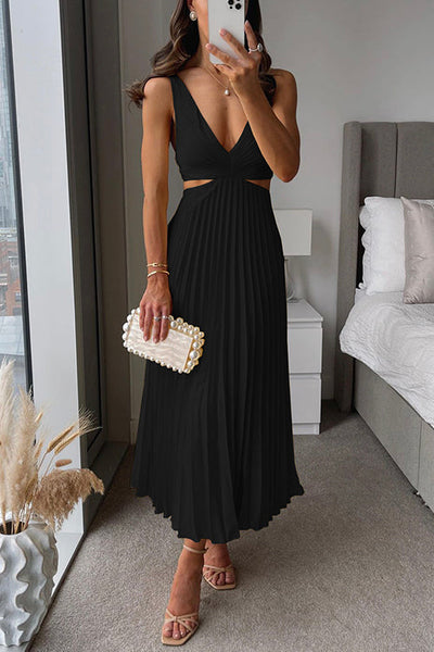 Clara | Cut Out Waist Sleeveless Pleated Maxi Dress