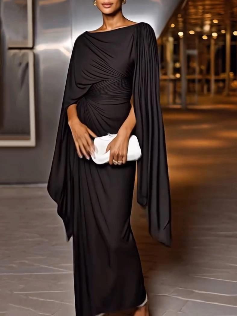 Milana Elegant Draped Cape Sleeves Maxi Dress