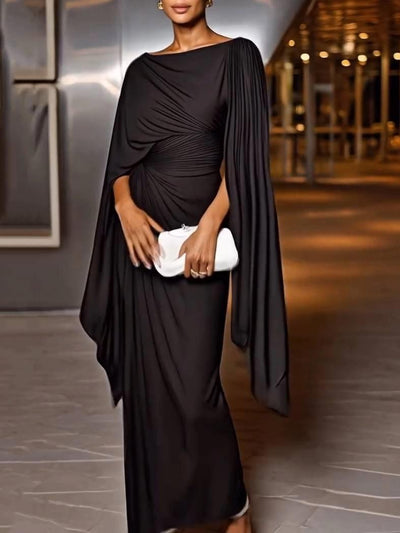 Milana Elegant Draped Cape Sleeves Maxi Dress