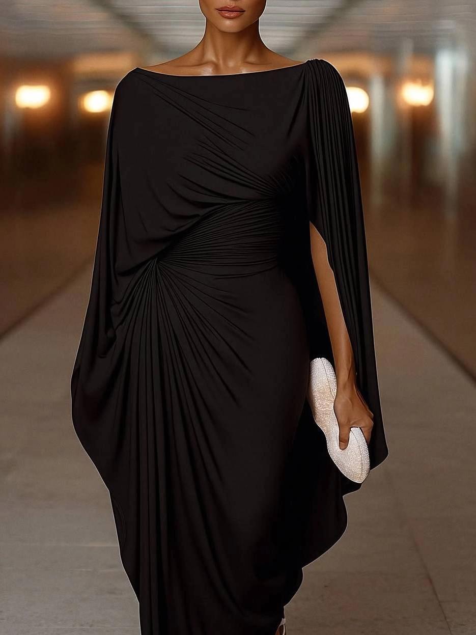 Milana Elegant Draped Cape Sleeves Maxi Dress