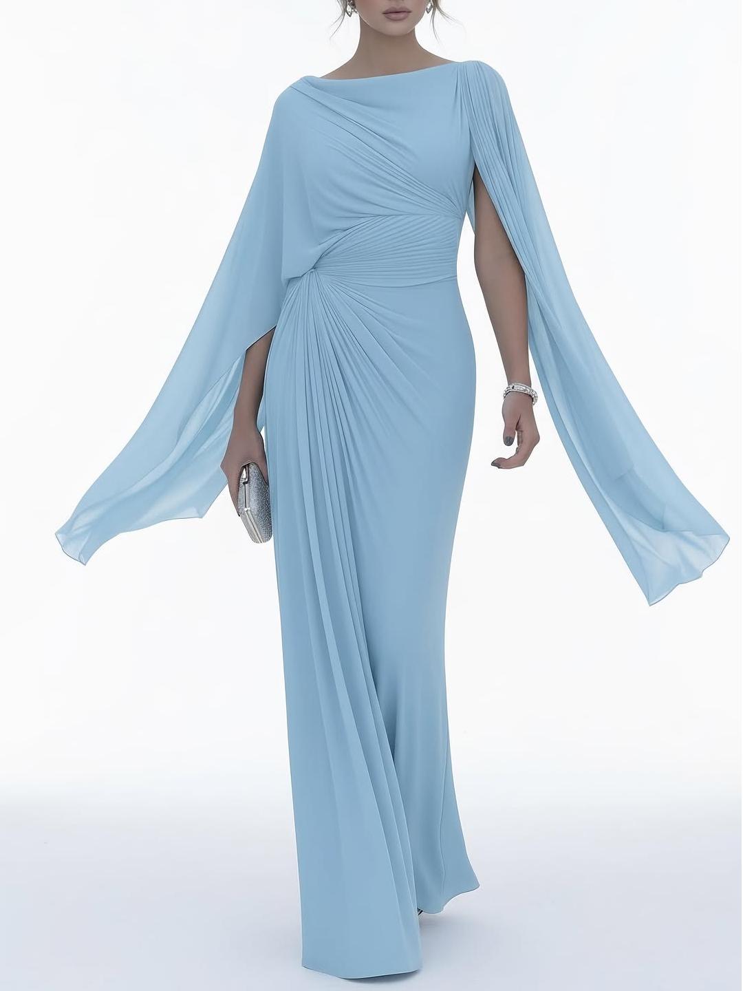 Milana Elegant Draped Cape Sleeves Maxi Dress
