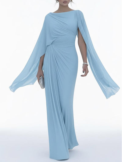 Milana Elegant Draped Cape Sleeves Maxi Dress