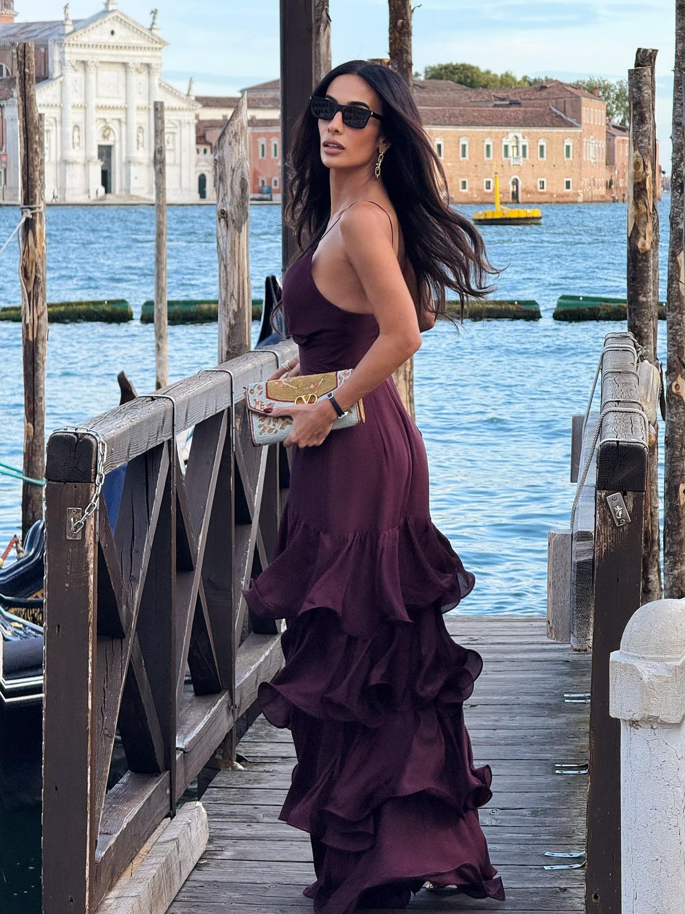 Elmira Burgundy Tiered Maxi Dress