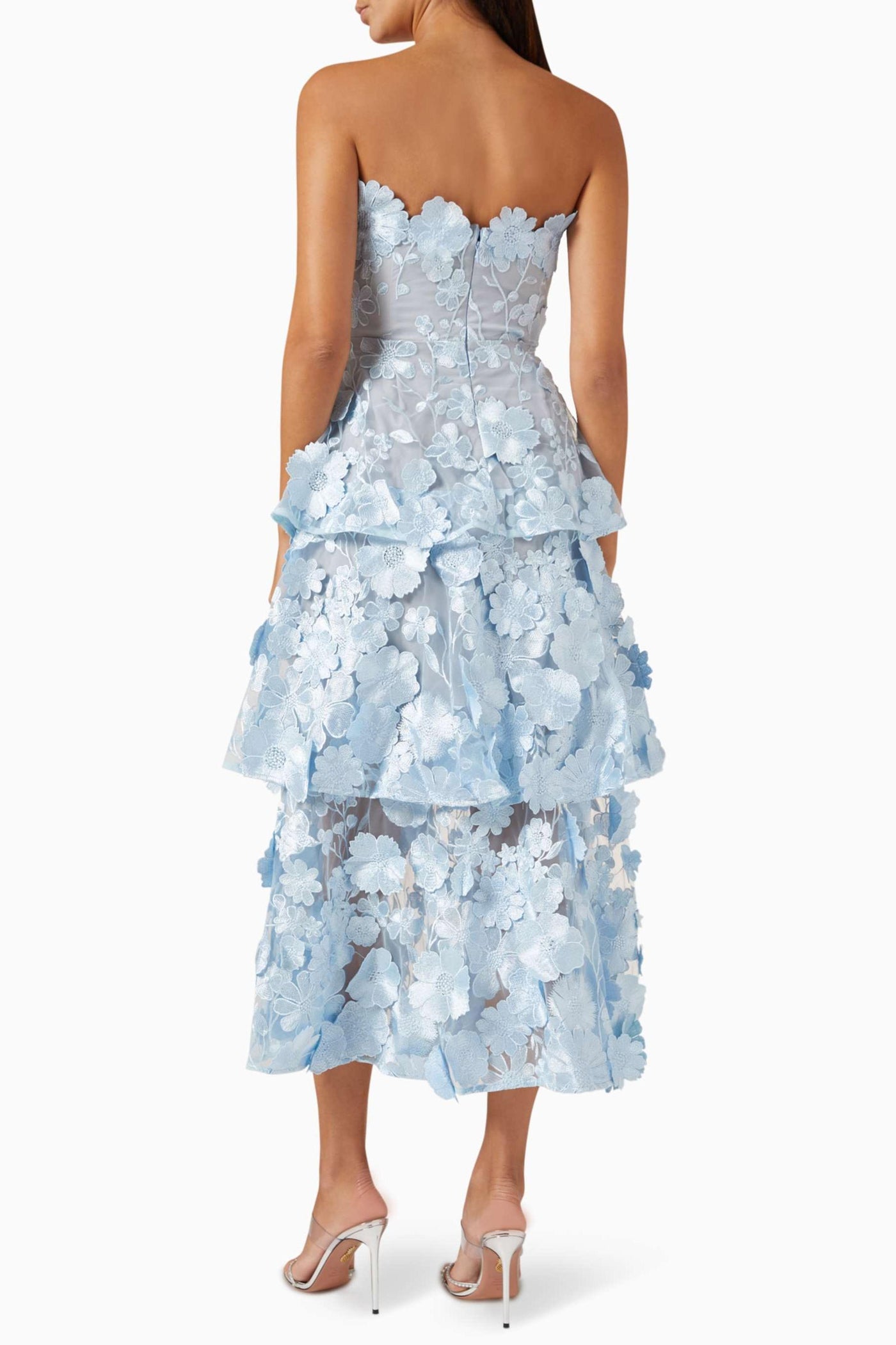 Kristin Embroidered Ruffle Off-Shoulder Midi Dress