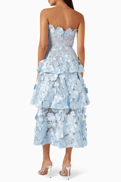 Kristin Embroidered Ruffle Off-Shoulder Midi Dress