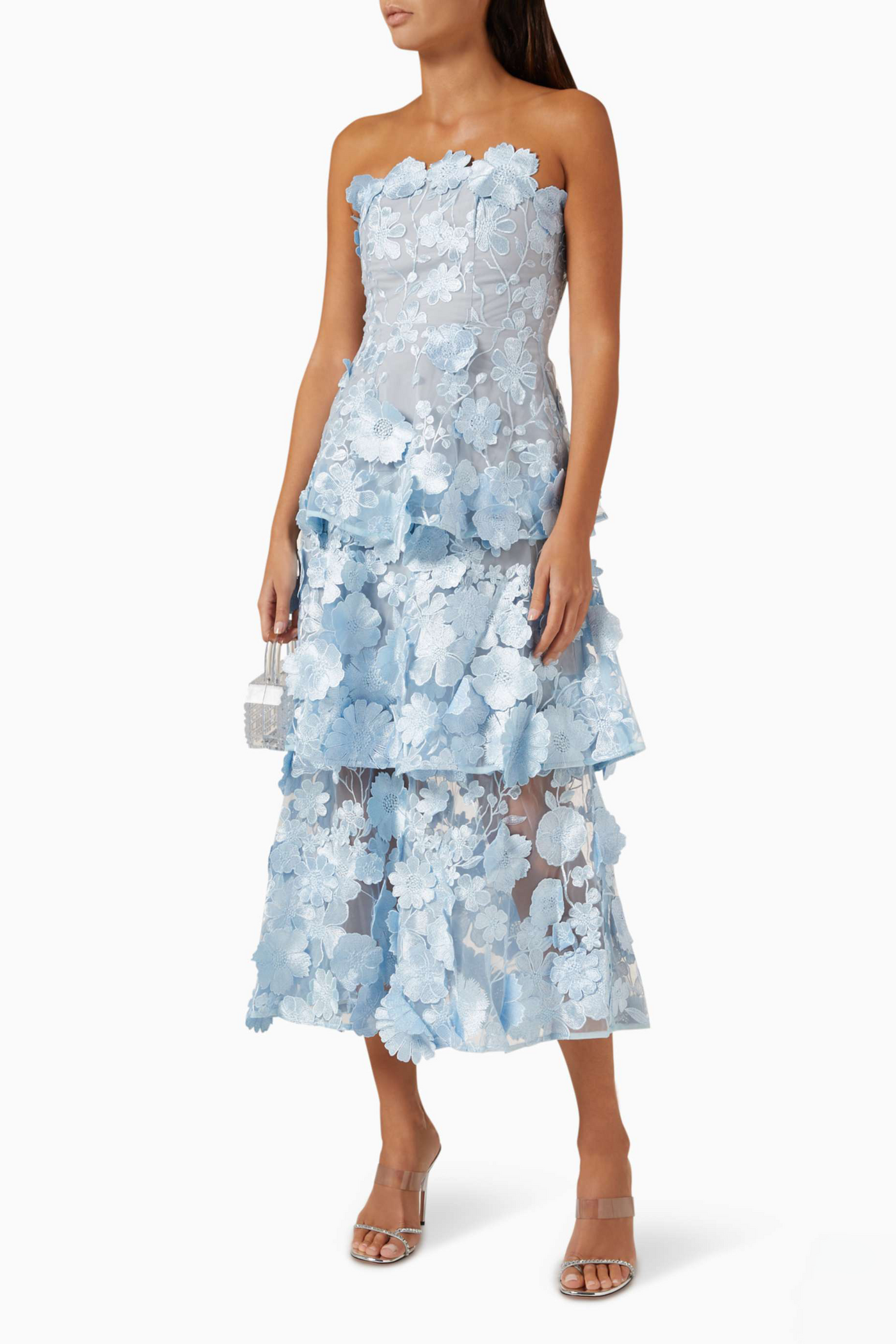 Kristin Embroidered Ruffle Off-Shoulder Midi Dress